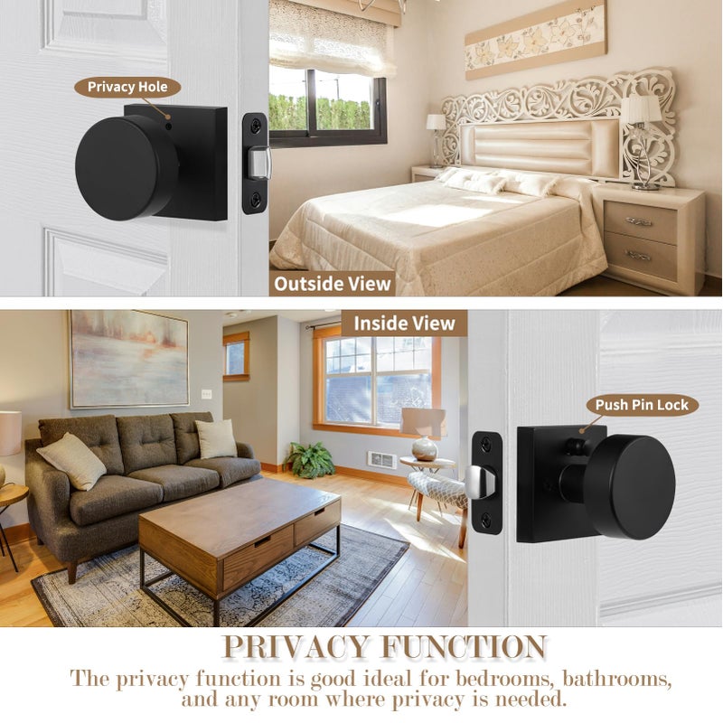 newliplace Black Privacy Door Knob, Black Door Knobs Interior with Lock, Matte Black Interior Round Door Knob for Bathroom Bedroom - Image 4